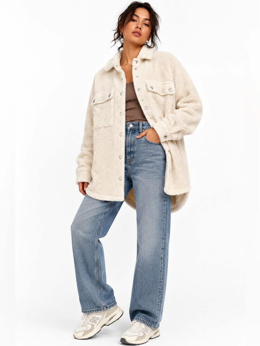 BLANKNYC Cream Sherpa Teddy Shirt Jacket NWT Size M Oversized Shacket